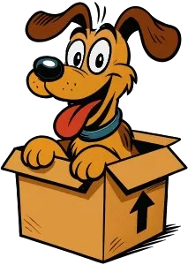 Wim Wuff kommt aus einem Paket heraus