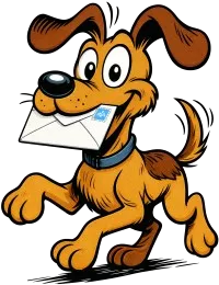 Wim Wuff trägt einen Briefumschlag in seiner Schnauze