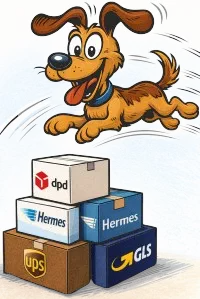 Wim Wuff springt über einen Berg an Paketen